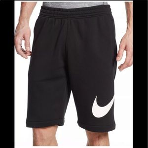 Nike Big White Swoosh Sweat Shorts Cotton Blend Fleece Shorts Men’s XL EUC Black